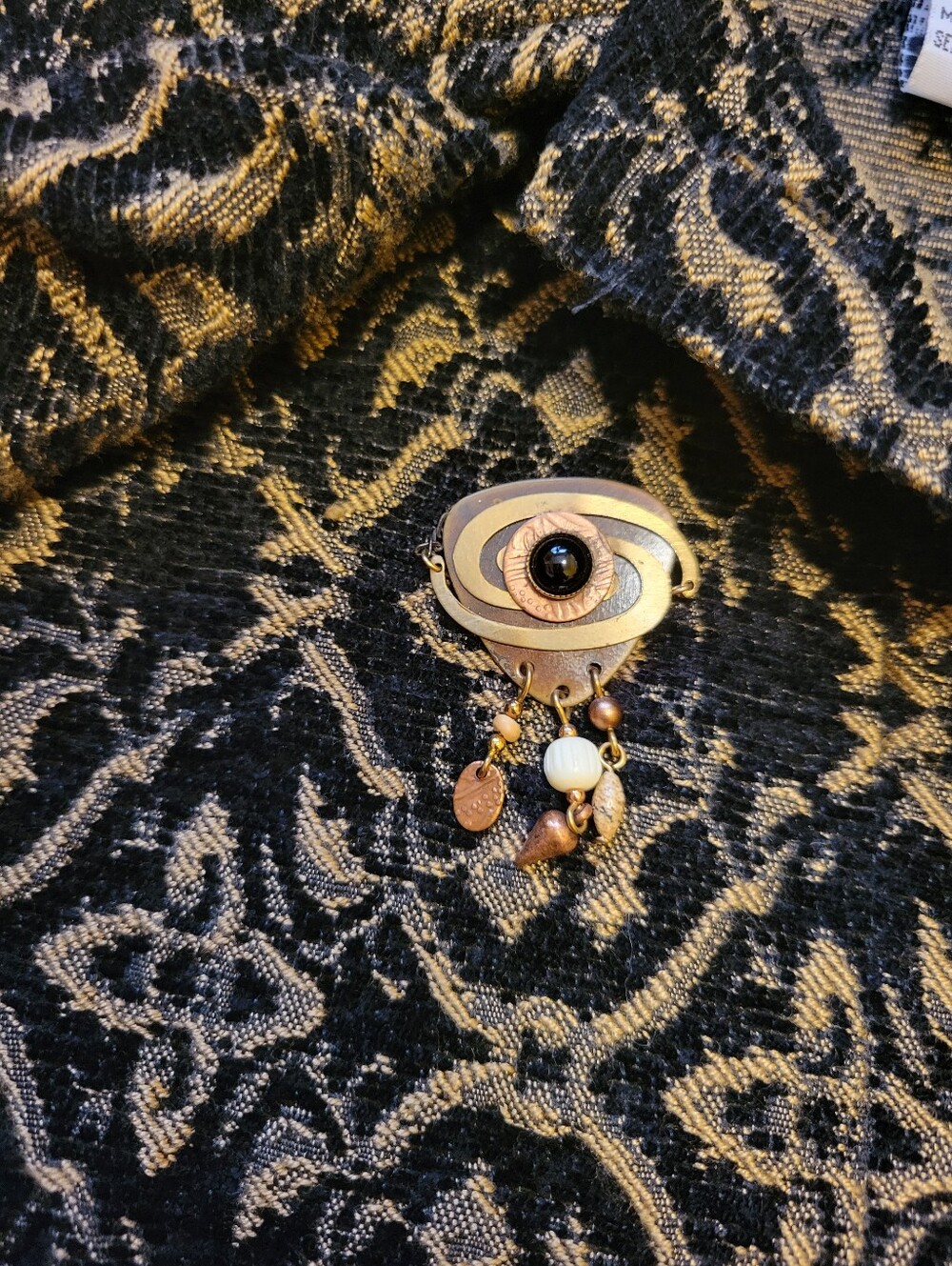 Women's Vintage Black and Gold Patterned Blazer Jacket - Picture 5 of 6